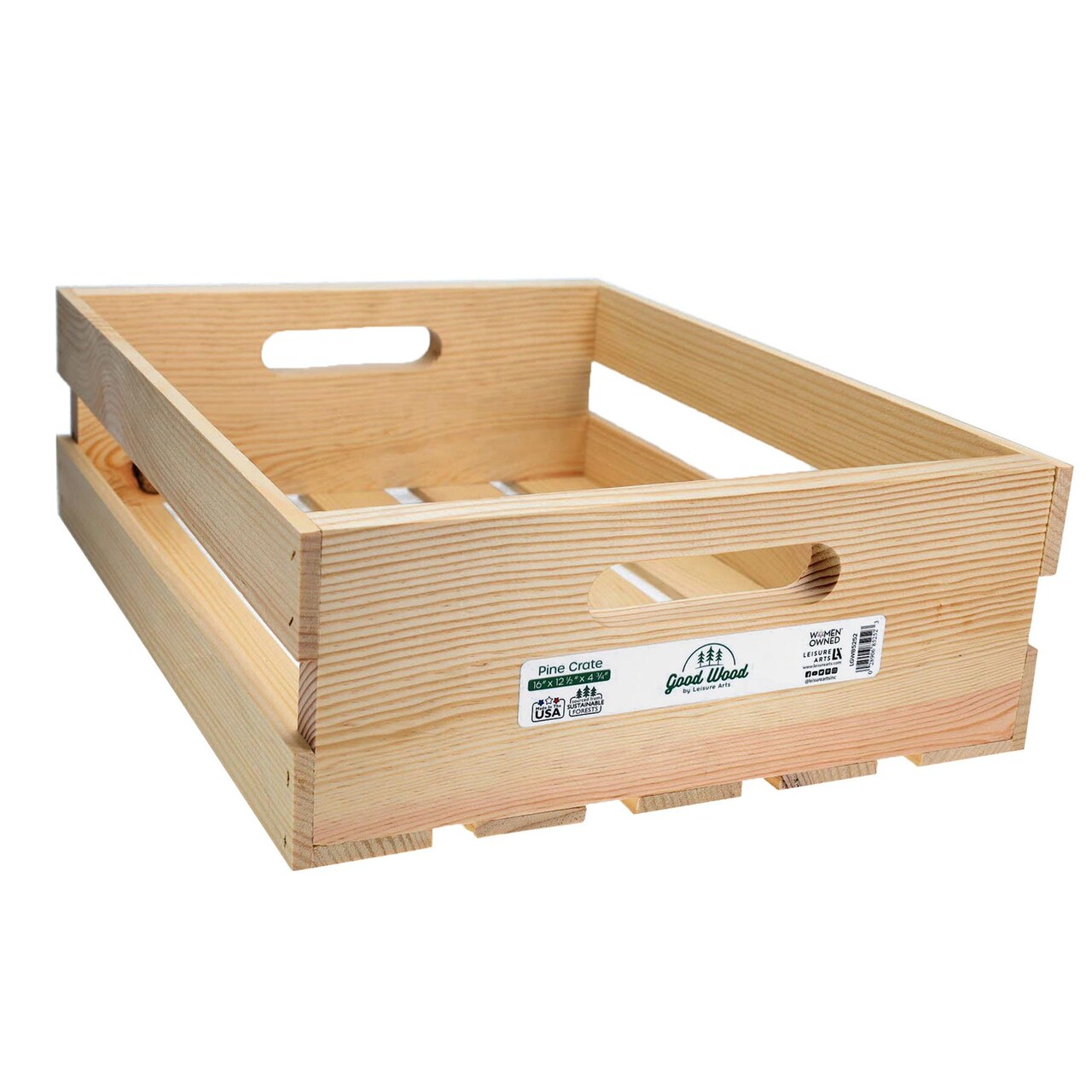 Good Wood By Leisure Arts Wooden Crate, Wood Crate Unfinished, Crates For Display, Crates For Storage, Wooden Unfinished, Pine, 16" X 12.5" X 4.75"